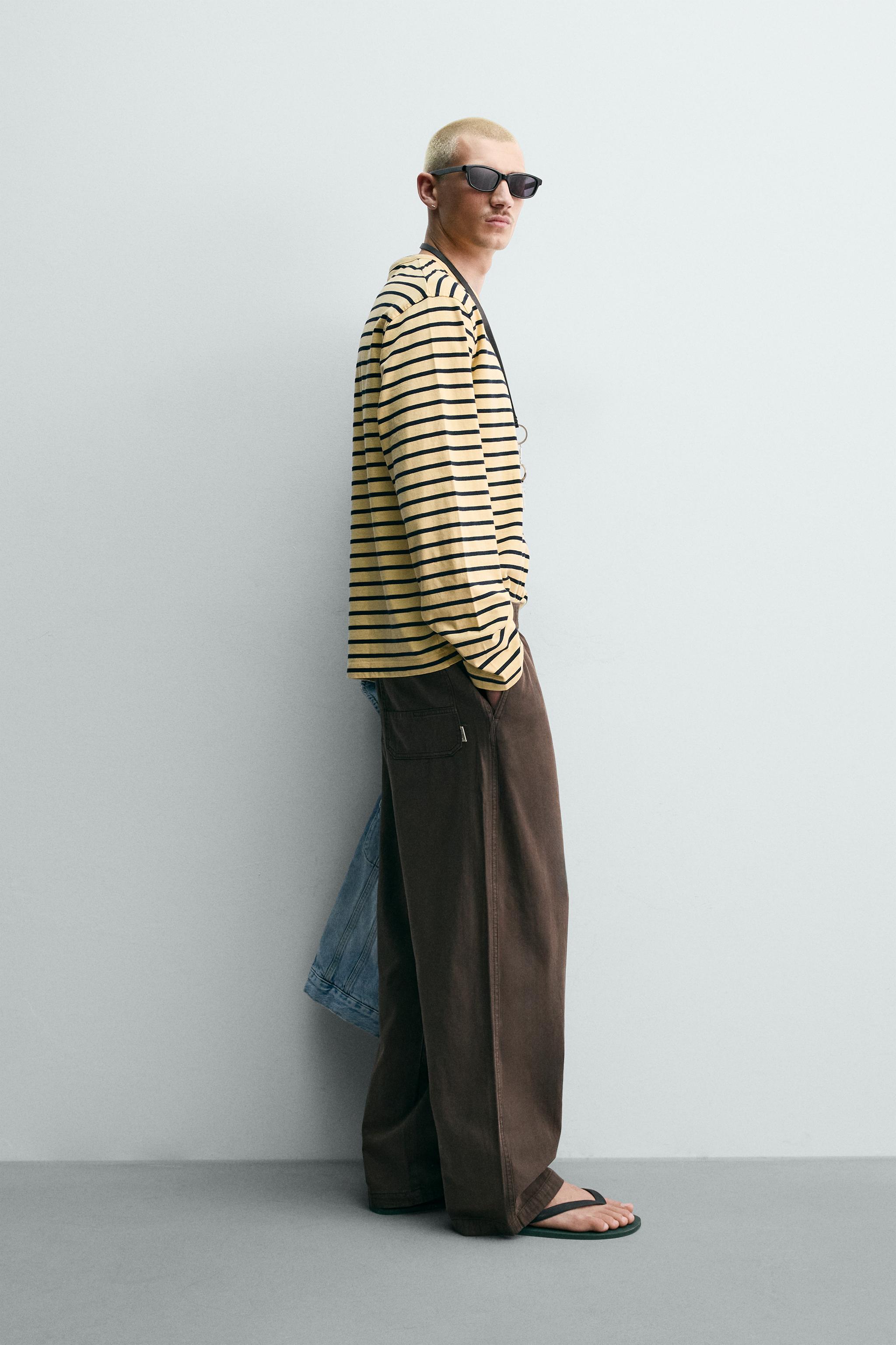 RELAXED FIT HERRINGBONE PANTS